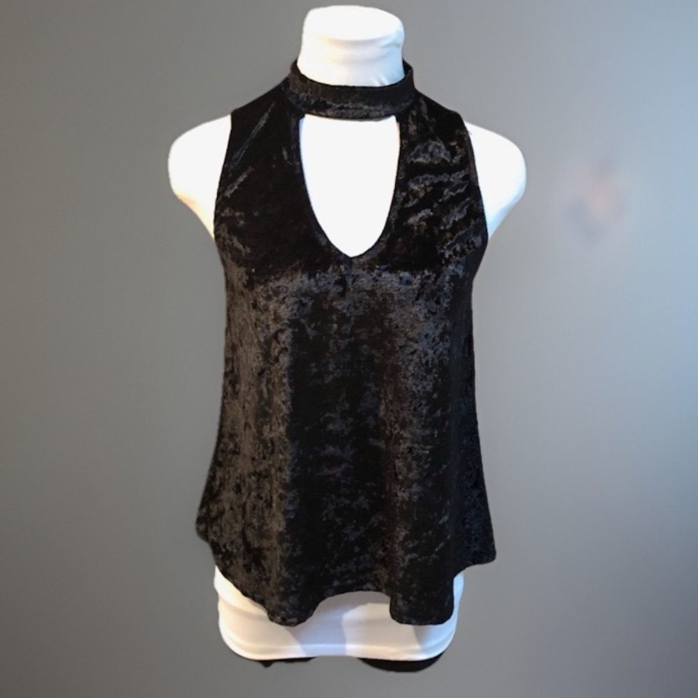 Crave Fame Black Crushed Velvet Choker Collar Top